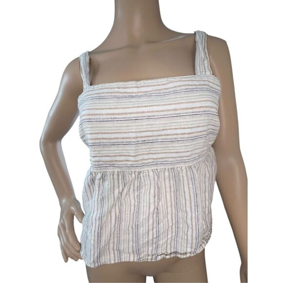 Lucky Brand Square Neck Linen Blend Cropped Loose Fit Striped Tank - Picture 1 of 5